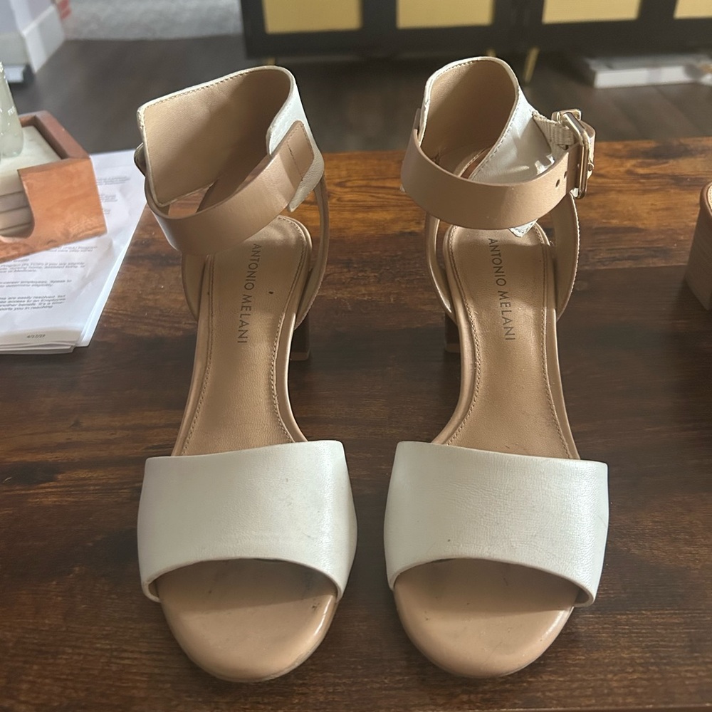 Size 7, Antonio Melani purchased from Dillards, tan and white
